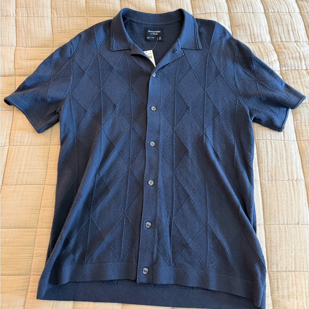 Abercrombie Navy Short Sleeve Button-Up Sweater Polo NWT